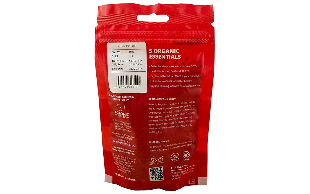 Green Sense Organic Flax Seeds    Pack  100 grams